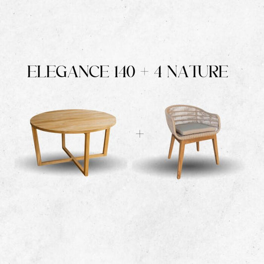 Elegance Round Teak Table 140 cm + 4 Chairs